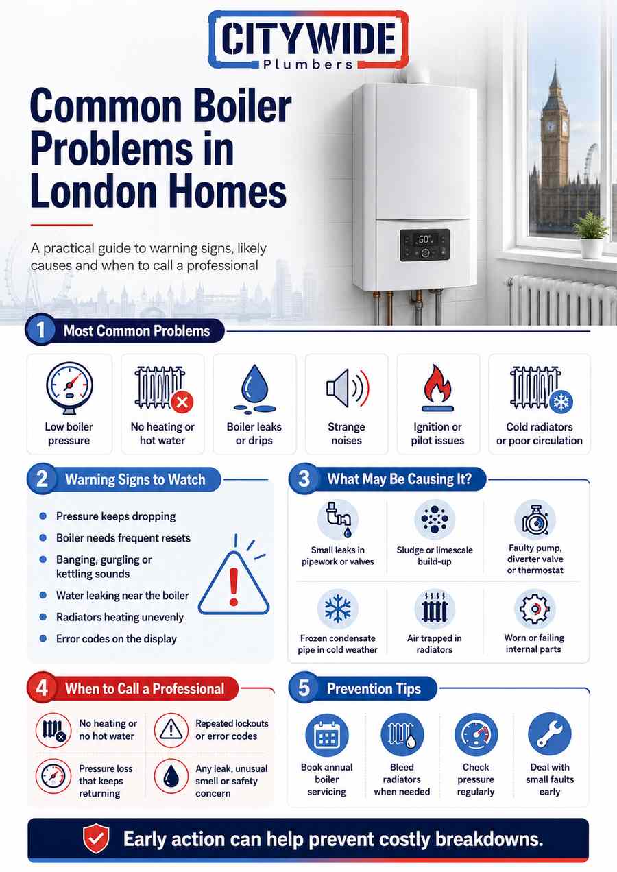 Common Boiler Problems in London Homes infographic by Citywide Plumbers